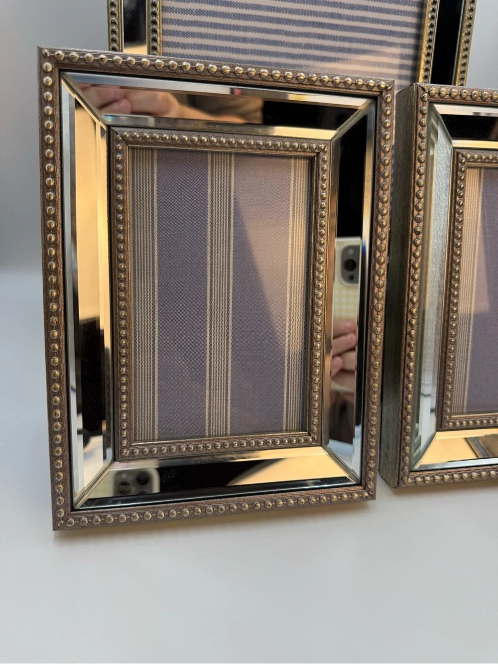 Lot of 3 Vintage Style Beveled Mirror Picture Frame With Beaded Detail